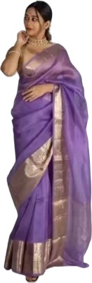 GoVika Woven Bollywood Organza Saree(Purple)