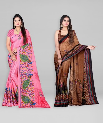 Leelavati Printed Bollywood Crepe Saree(Pack of 2, Pink, Brown)