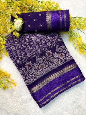 MT fab Woven, Floral Print, Paisley Kalamkari Cotton Silk Saree(Purple)