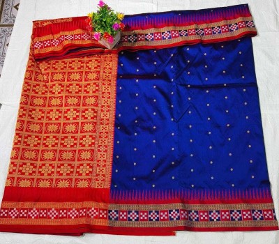 Cirkirow Temple Border, Woven Sambalpuri Silk Blend Saree(Blue)