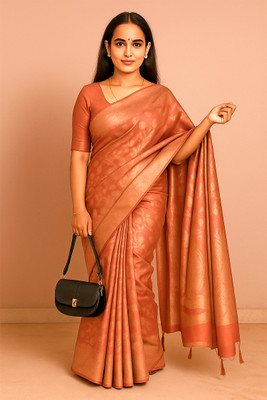 RPS Printed Saree with Attached Blouse Cotton Silk Saree(Pink)