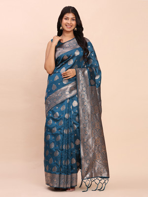 Divastri Woven Banarasi Cotton Silk Saree(Blue)