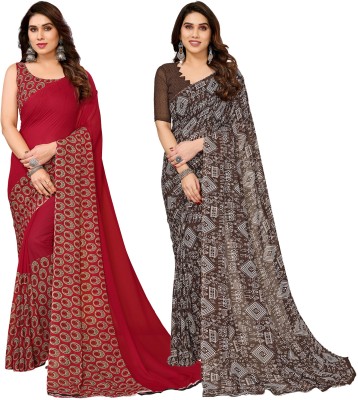 Anand Sarees Printed Daily Wear Georgette Saree(Pack of 2, Multicolor)