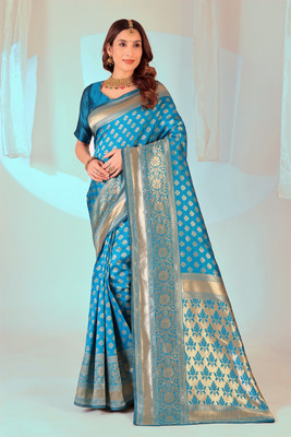 Moda Repido Woven Kanjivaram Art Silk Saree(Light Blue)
