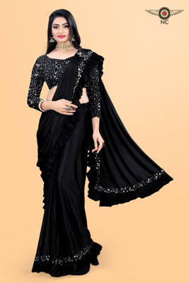 KASHYAP ART Embellished Bollywood Lycra Blend Saree(Black)