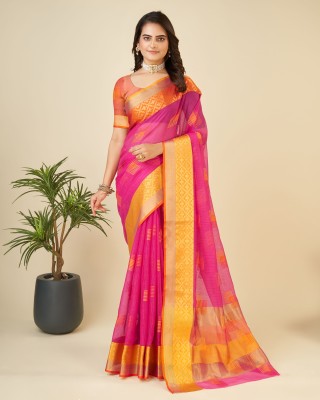 Anjaneya Sarees Woven Bollywood Cotton Silk Saree(Pink)