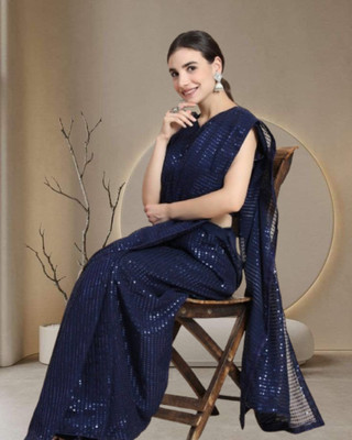 JAYAMENTERPRISE Embellished Bollywood Georgette Saree(Dark Blue)