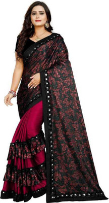AKFABRICS Printed Bollywood Lycra Blend Saree(Maroon)