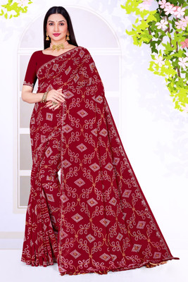 sarees Printed Bandhani Georgette Saree(Maroon)