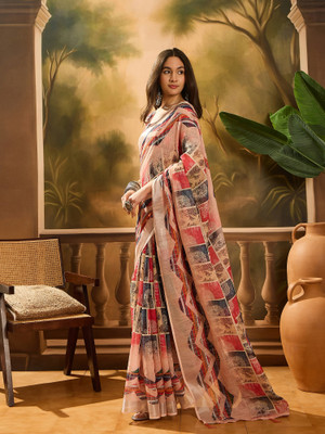ShopGlobal Printed Banarasi Pure Cotton Saree(Multicolor)