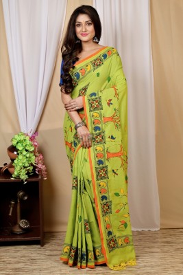 Aanchal Self Design, Woven Tant Pure Cotton Saree(Green)