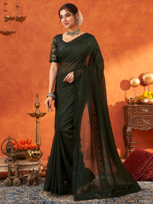 Tasrika Embellished Bollywood Chiffon Saree(Green)