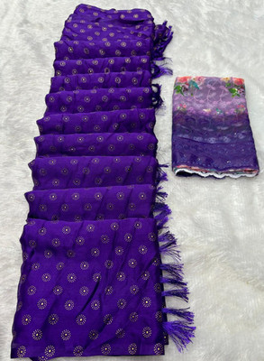 Zari and Ziba Embroidered Bollywood Chiffon Saree(Purple)