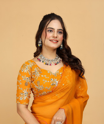 Shree Gullak Silk Solid/Plain Bollywood Georgette Saree(Yellow)