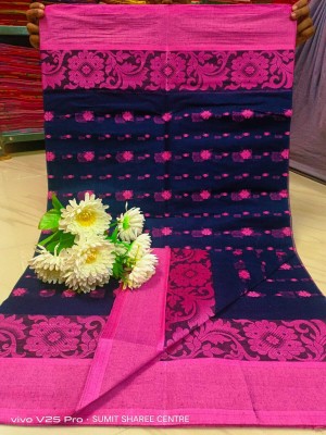 Puspa Fashion Self Design Tant Pure Cotton Saree(Dark Blue, Pink)