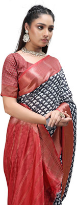 PremVastra Digital Print Kalamkari Crepe Saree(Black)