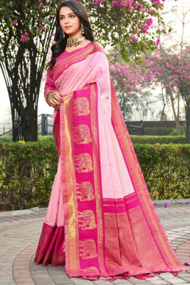 ROOP LAVANYA Woven Kanjivaram Pure Silk Saree(Pink)