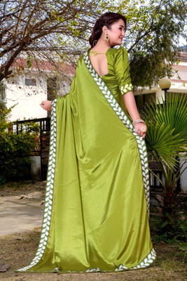 LAVYANSH CREATION Embroidered, Woven, Solid/Plain Bollywood Georgette Saree(Light Green)