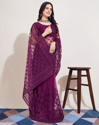 LADY SHOPI Embroidered Bollywood Net Saree(Purple)