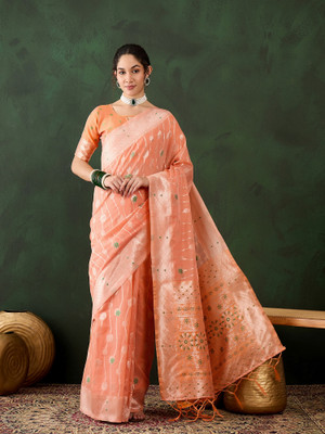 RK Creation Printed Bollywood Cotton Blend Saree(Orange)