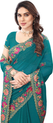 KHRITI FAB Embroidered Bollywood Georgette Saree(Light Blue)