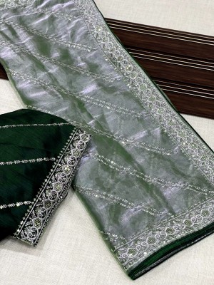 ShivGori Embroidered, Embellished Bollywood Silk Blend, Tissue Saree(Green)