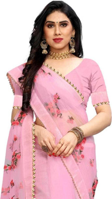 LADYPOTION Embroidered Berhampuri Net Saree(Pink)