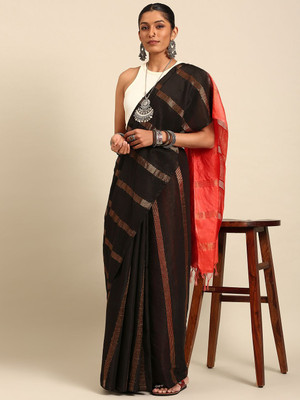 Taavi Self Design Handloom Silk Blend Saree(Black)