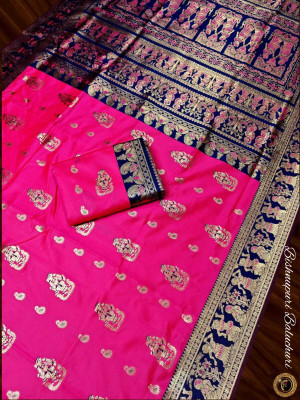 SONGITASAREE Woven Baluchari Silk Blend Saree(Pink)