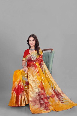 Aarunika fashion Woven, Embroidered Bollywood Organza Saree(Red)