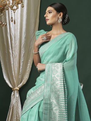 ANOUK Embroidered Bollywood Silk Blend Saree(Light Blue)