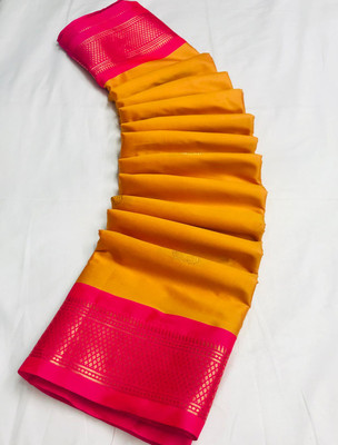 SMTCREATION Woven Paithani Cotton Silk Saree(Gold, Pink)