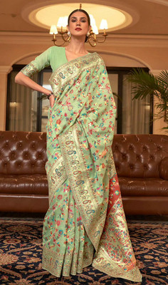 MIRMAN Woven Kanjivaram Pure Silk Saree(Light Green)