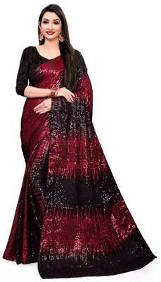 b bella creation Self Design Bollywood Georgette Saree(Black, Red)
