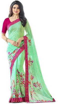ROOP SUNDARI SAREES Floral Print Bollywood Georgette, Chiffon Saree(Light Green)