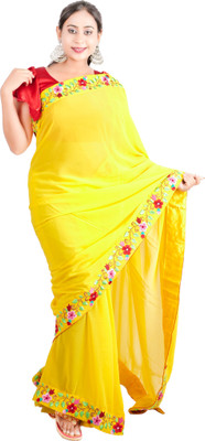 rayie collection Embroidered Bollywood Georgette Saree(Yellow)