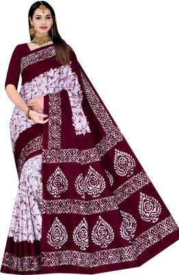 SARITA SAREES Printed Sambalpuri Pure Cotton Saree(Brown, White)