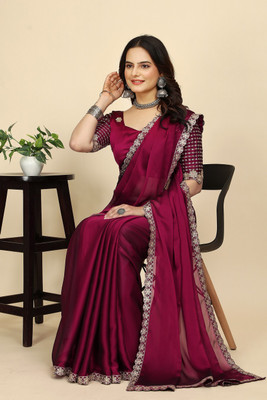 SAADHYA CREATION Embroidered, Solid/Plain Bollywood Chiffon Saree(Maroon)