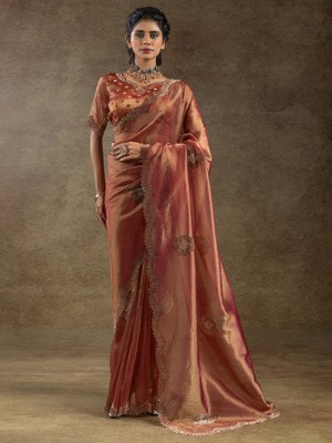 Sareemall Embellished Bollywood Silk Blend Saree(Orange)