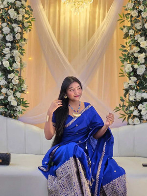 collctionmekhla Woven Mekhela Chador Pure Cotton Saree(Blue)