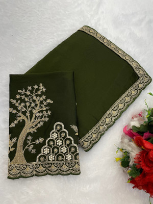 K 5 FASHION Solid/Plain Bollywood Chiffon Saree(Light Green)
