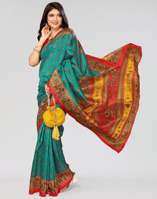 Nirvaan Printed Mysore Art Silk Saree(Blue)