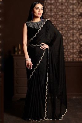 ksevencreation Solid/Plain Bollywood Georgette Saree(Black)