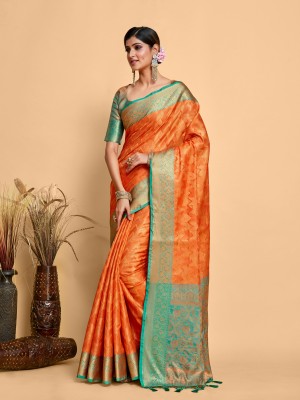 MIMOSA Woven Kanjivaram Art Silk Saree(Orange)