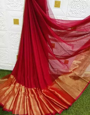 Vragi Embellished, Self Design Bollywood Chiffon Saree(Red)