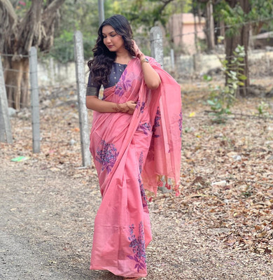 Tasrika Woven Banarasi Cotton Silk Saree(Pink)