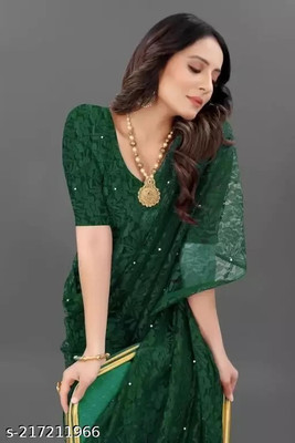 Vragi Paisley Bollywood Net Saree(Green)