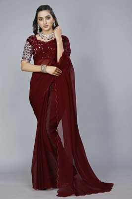 PIYA DESIGNER Self Design Bollywood Georgette Saree(Maroon)