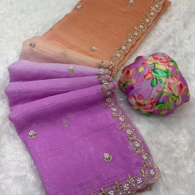 KANDORA Embroidered Bollywood Jimmy choo Saree(Orange)