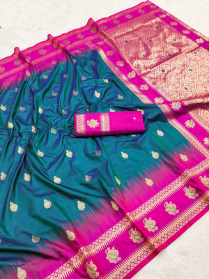 Spetila Woven Banarasi Jacquard, Pure Silk Saree(Light Blue)